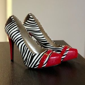 Qupid Red and Black Zebra Print High Heels